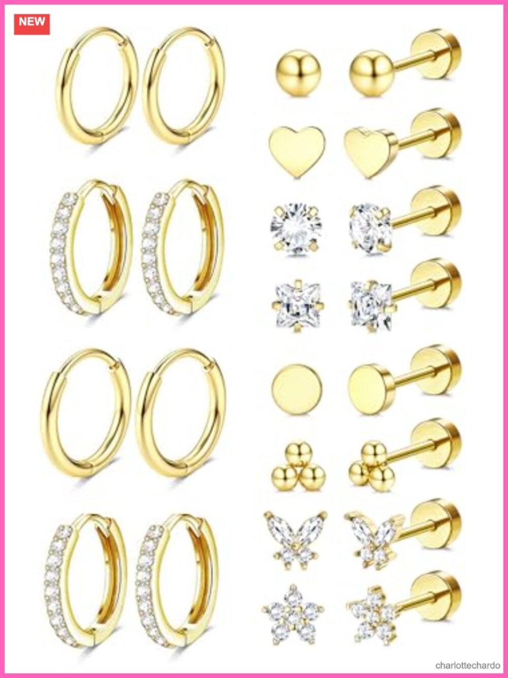 Hypoallergenic Flat Back Earrings for Women Cartilage Earring Stacks 12 Pairs